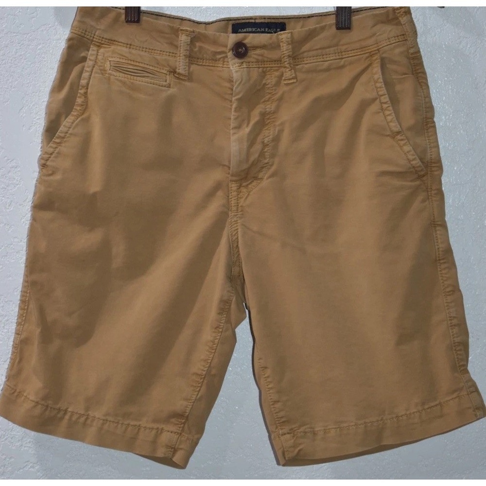 AE American Eagle Shorts Mens 28 Tan Flat Front Next Level Flex Stretch Walking